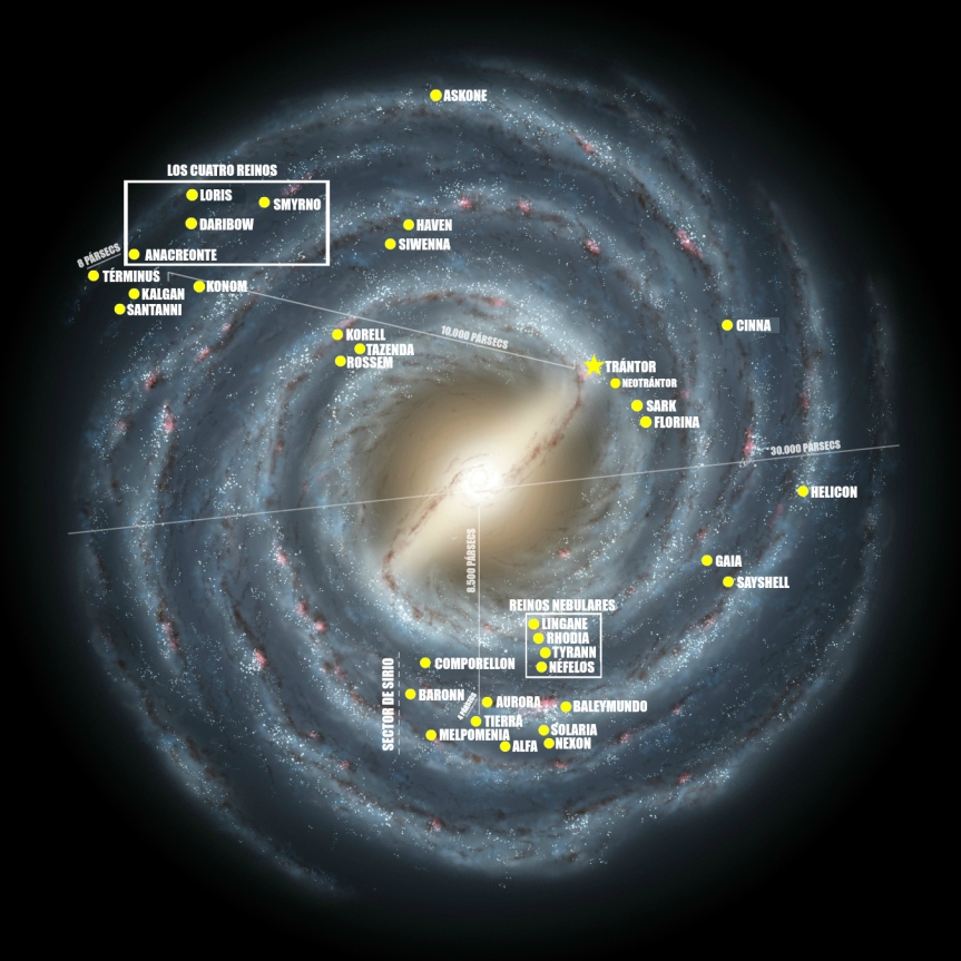 Mapa de la galaxia con los principales planetas y sectores (clicar para ver en grande)
